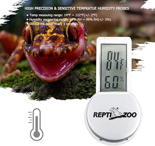 REPTI ZOO Reptile Thermometer Hygrometer with Suction Cup, Digital Thermometer Hygrometer for Reptile Rearing Box Terrarium Tank Bearded Dragon, Temperature & Humidity Gauge Fahrenheit (℉)