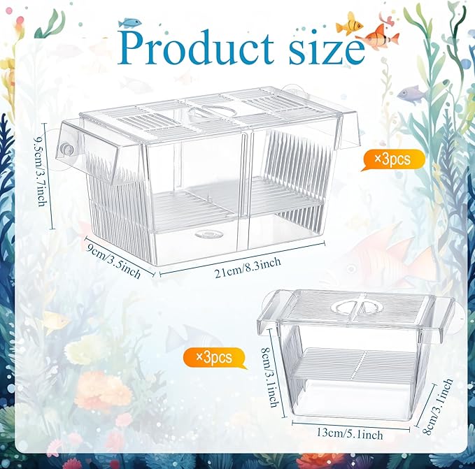 6 Pcs Fish Breeder Box for Aquarium with Removable Grating 2 Sizes Plastic Fish Hatchery with Suction Cups Fish Tank Baby Fish Separator for Aggressive Injured Pregnant Fish