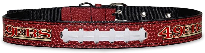 Pets First Tough Leather Pet Collar NFL SAN Francisco 49ERS Premium Dog Collar, Limited Edition, Size Medium. Best & Strongest Heavy-Duty Dog Collar!, Medium (16-20"" Long & 1"" Wide)