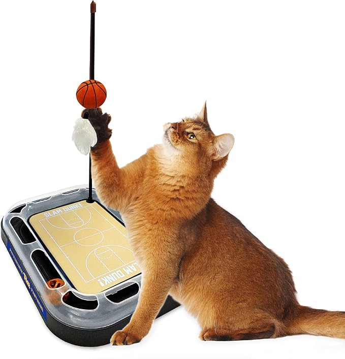 Cat Scratch Toy NCAA PITTSBURGH Panthers REVERSIBLE Basketball Court Felt/Cardboard Cat Scratcher Toy. Interactive Cat Ball Bell in Tracks. 6-in-1 CAT TOY: Cat Wand Poll CATNIP-FILLED Plush Basketball