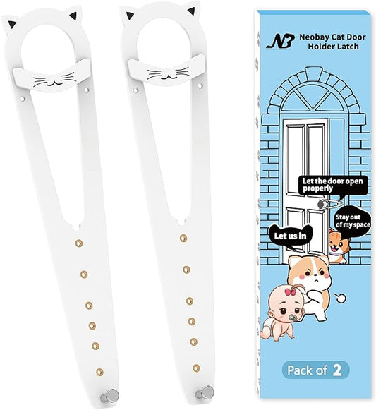 Cat Door Latch with Stabilizer, 7 Sizes Adjustable Cat Door Holder Latch to Keep Dog Out of Litter Box, Economical Alternative of Pet Gates and Interior Cat Door, White, 2 Packs