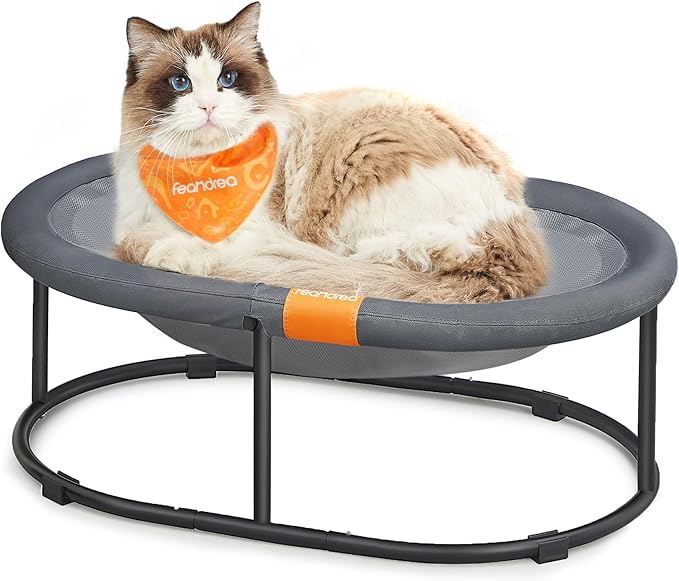 Feandrea Pet Bed, Elevated Cat Bed for Large Cats, Dog Bed for Small Dogs, with Removable Washable Mesh, for Pets up to 28 lb, Oval, Gray UPCB002G01