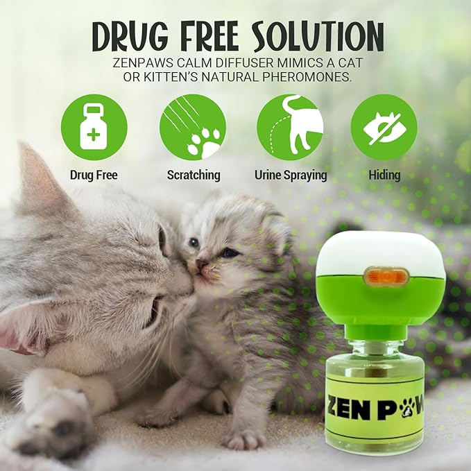 Kit - No Scent - 1 Diffuser + 5 Diffuser Cat Relaxant Refills + - Compatibility : Refills fit and are Compatible with All Major Brand diffusers. Comfort Zone, ThunderEase, Relaxivet and Others
