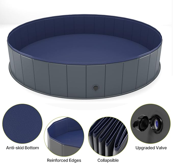 Niubya Foldable Dog Pool, Collapsible Hard Plastic Dog Swimming Pool, Portable Bath Tub for Pets Dogs and Cats, Pet Wading Pool for Indoor and Outdoor, 32 x 8 Inches