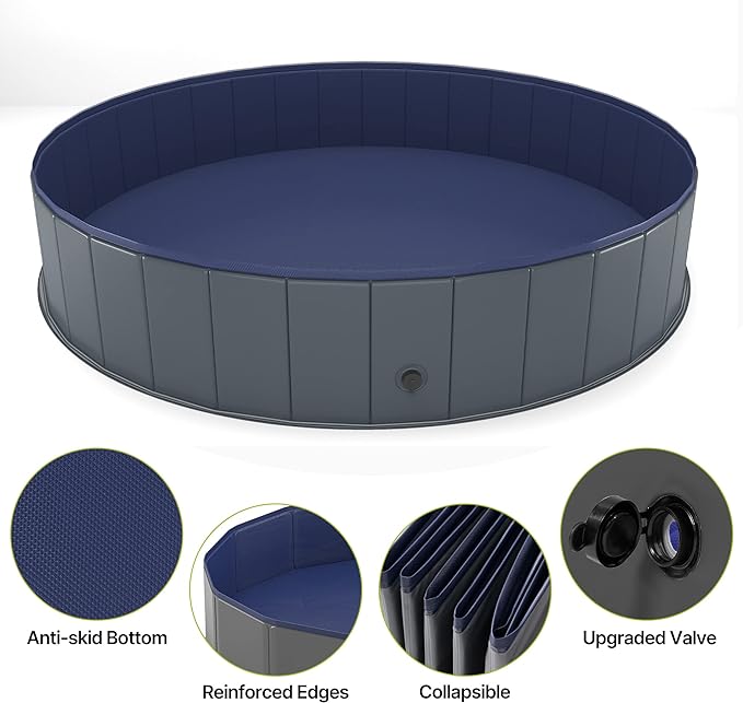 Niubya Foldable Dog Swimming Pool, Collapsible Hard Plastic, Portable Bath Tub for Pets Dogs and Cats, Pet Wading Pool for Indoor and Outdoor, 64 x 12 Inches