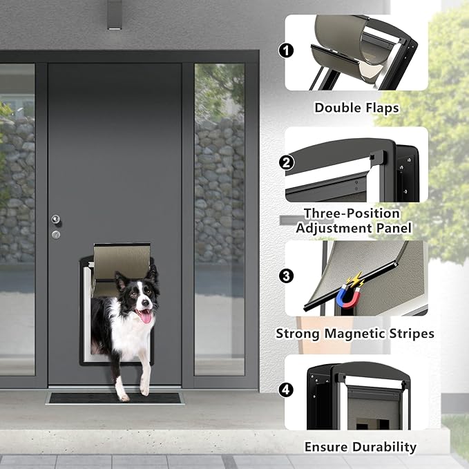 Extra Large Dog Door for Door,Dog Door with Steel Frame, Three-Position Adjustment Panel, Ensure Durability Dog Door (Pets Up to 220LB)-XLarge.