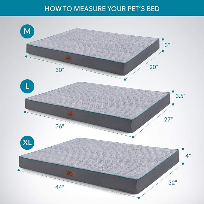 Bedsure Orthopedic Dog Bed for Extra Large Dogs - XL Memory Foam , 2-Layer Thick Pet Bed with Removable Washable Cover and Waterproof Lining (44x32x4 Inches), Grey