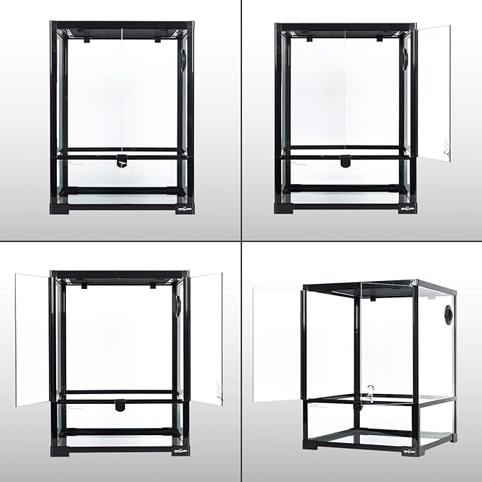 REPTI ZOO Reptile Glass Terrarium, 18" x 18" x 24" Front Opening Terrarium with Double Hinge Door & Top Screen Ventilation, 30 Gallon Tank Large Reptile Terrarium (Knock-Down)