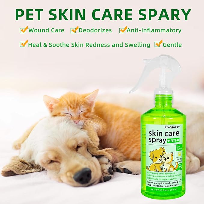 Pets Wound Care Spray for Dogs & Cats, Allergy Relief, Relieve Itching and Pain, Healing Wounds, Mild Formula, Spray-on Easy to Use, 10 fl oz