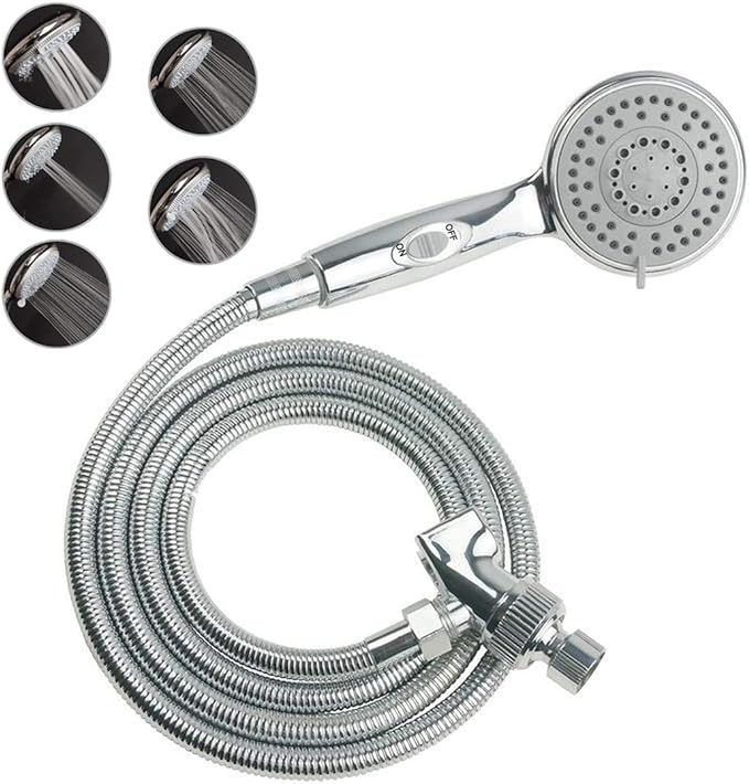 HauSun Handheld Shower Head with On/Off Switch - 5 Spray Settings 6.5 Feet Extra Long Hose High Pressure with Bathroom Faucet Kit - Universal Adapter Holder Mount for Wall,Chrome Finish