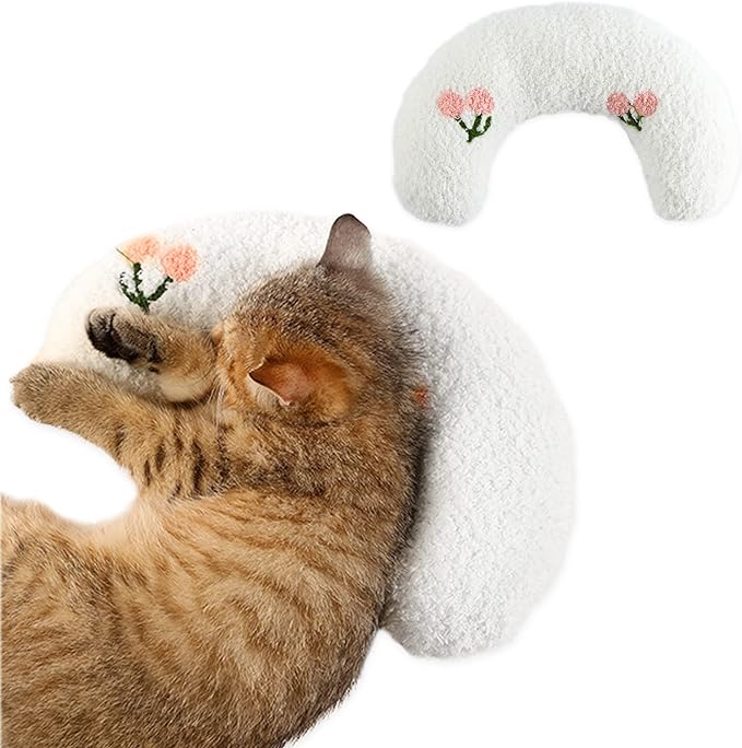 T'CHAQUE Soft Dog Bed Pillows, Ideal Naptime Sleeping Companion for Small Indoor Dogs and Cats, Pet Neck Pillow for Upper Spine Support, Cuddle Snuggle Doggy/Kitten Pillow Training Toy, White