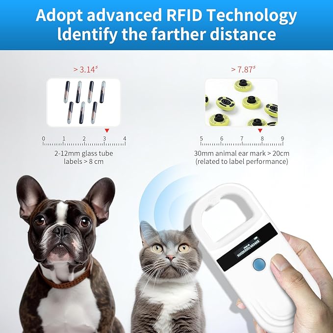 Pet Microchip Reader Scanner, Rechargeable 256 Data Storage Animal Chip ID Scanner with OLED Display Screen RFID Portable Pet Tag Scanner for FDX-B, ISO 11784/11785 and EMID ID64