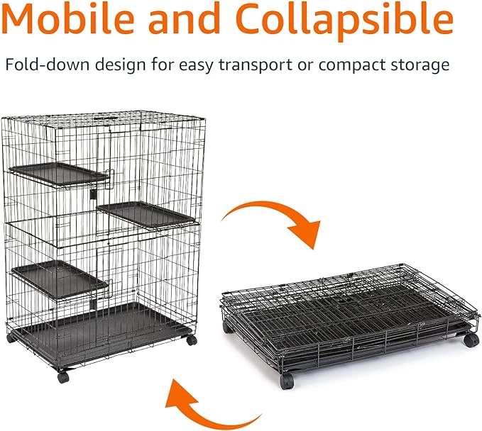 Amazon Basics Large 3-Tier Cat Durable,Pliable Cage Playpen Box Crate Kennel - 35.8"L x 22.4"W x 50.6"H, Black