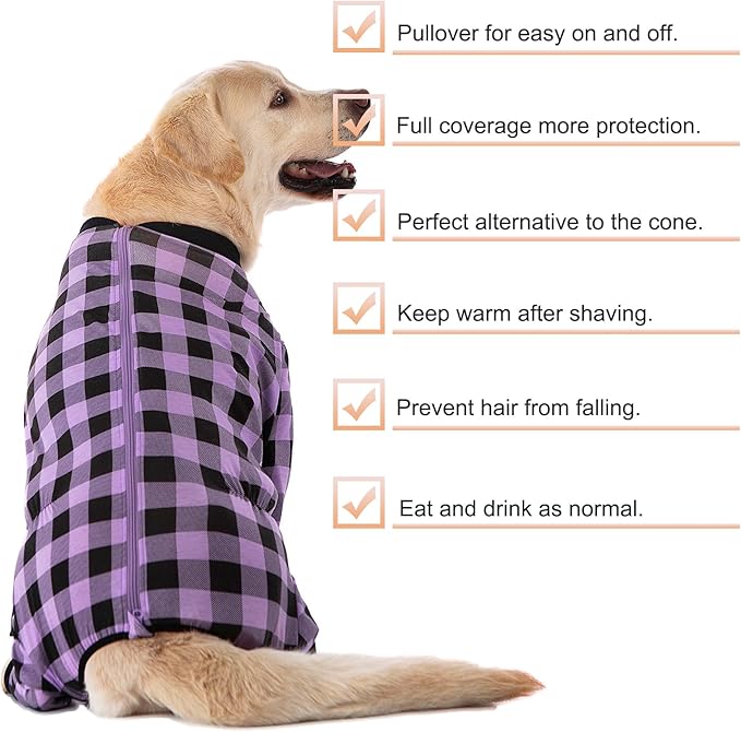 Dog Recovery Suit Full-Zipper After Post-Surgery Large Medium Dogs, Dog Bodysuit for Prevent Licking& Chewing Wounds Onesies Cone Alternative (Purple, 6X-Large)