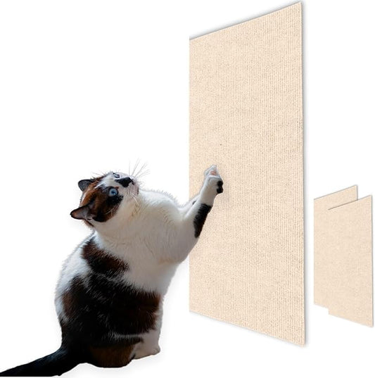 Cat Scratch Mat (3 Pack), 23.6’’ x 11.8’’ Cat Wall Stracther, Versatile Self-Adhesive Replacement Easy Use for Cat Trees, Cat Wall Furniture, Scratching Posts, and Couch Protection (Beige)