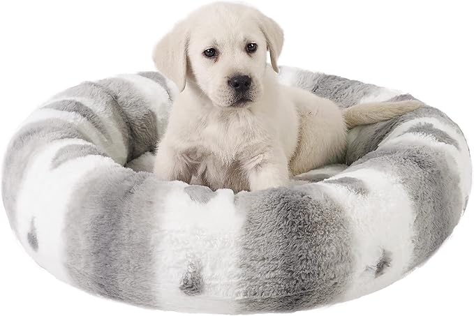 Best Friends by Sheri Patterned Lux Faux Fur Calming Donut Dog Bed, Gray, 23" x 23"