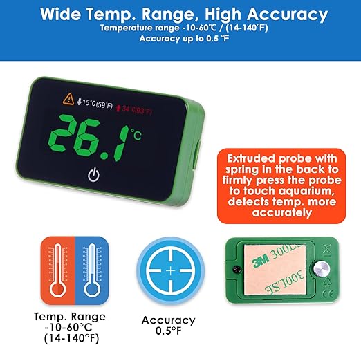 AquarMiracle Digital Aquarium Thermometer Fish Tank Thermometer Touch Screen Thermometer with LCD Display for Fish, Amphibians and Reptiles