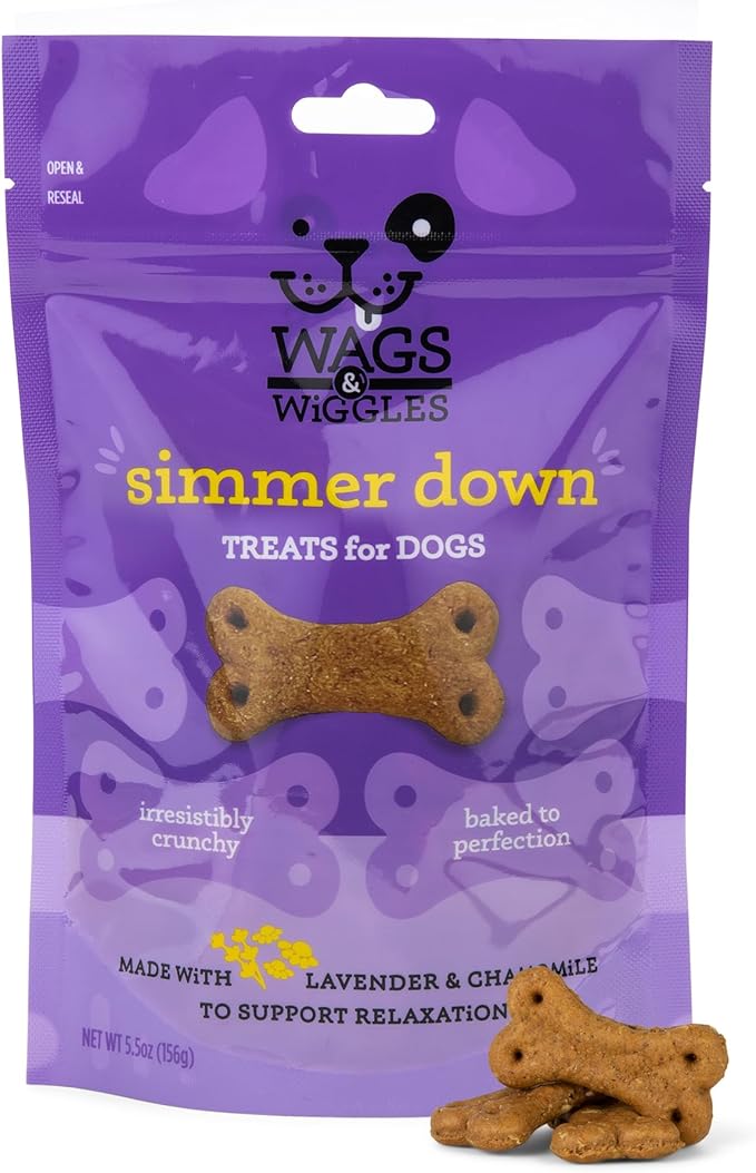 Wags & Wiggles Simmer Down Calming Treats for Dogs, Chicken Flavor, 5.5 oz Resealable Bag | Helps Maintain Relaxation | Functional Treats for Dogs with Lavender and Chamomile