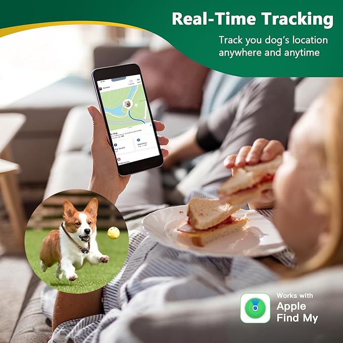 GPS Dog Trackers (Tag Included), Pet Tracker for Dogs, Waterproof Tracker Dog Collar with Adjustable Buckle, No Monthly Fee Lightweight Tag Tracker (iOS Only) for Dogs, Cats, Pets, Support Find My App