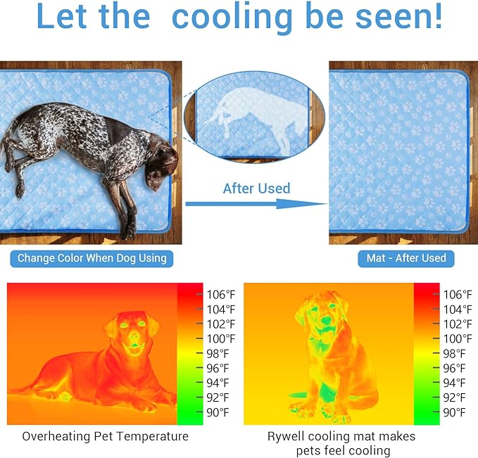 Upgrade Self-Cooling Mat for Dogs Extra Large, 44'' x 32'' - Endothermic Color Changing Arc-Chill Cooling Fiber - Washable Non-Toxic Summer Pet Outdoor Bed, Non-Slip&Foldable