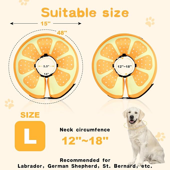 Sivomens Dog Cone, Protective Inflatable Dog Collar for Large Dogs, Soft Adjustable Pet Recovery Cone After Surgery, Washable Dog Donut Collar Prevents Licking Wounds & No Blocking Vision, L(12"-18")