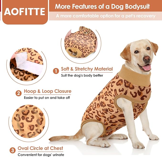 AOFITEE Dog Recovery Suit, Dog Surgical Recovery Suit for Female Dogs Male Dogs, Cozy Dog Onesie for Surgery, Cone E-Collar Alternative, Anti Licking Dog Surgical Shirt with Pee Hole, Brown S