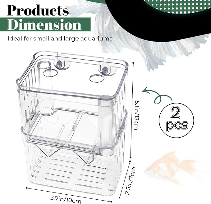 2 Pcs Acrylic Fish Breeding Box Double Layer, Aquarium Breeder Box for Fish Tank Divider, Transparent Fish Isolation Box with Suction Cup Acclimation Hatchery Incubator for Shrimp