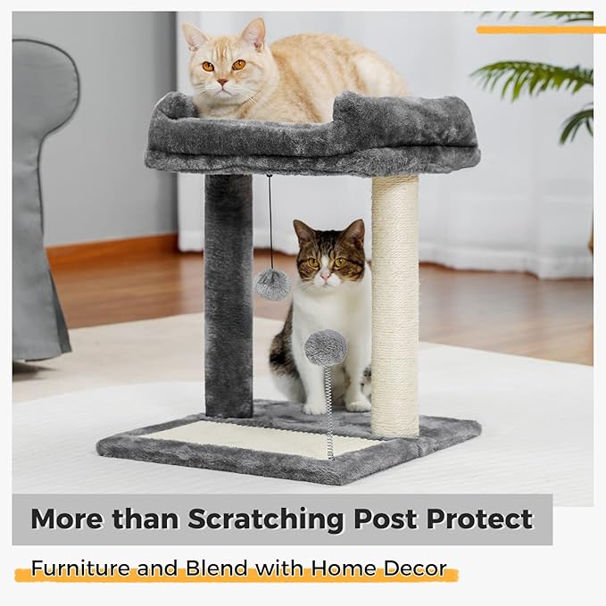 PAWZ Road Cat Scratching Post Bed, Featuring with Soft Perch Sisal-Covered Scratch Posts and Pads with Play Ball Great for Kittens and Cats