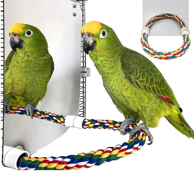 Bird Mirror with Rope Perch Bird Toys Swing, Bird Mirror for Cage,Bird Buddy Accessories,Comfy Perch,Bird Toys for Greys Amazons Parakeet Cockatiel Conure Lovebirds Finch Canaries