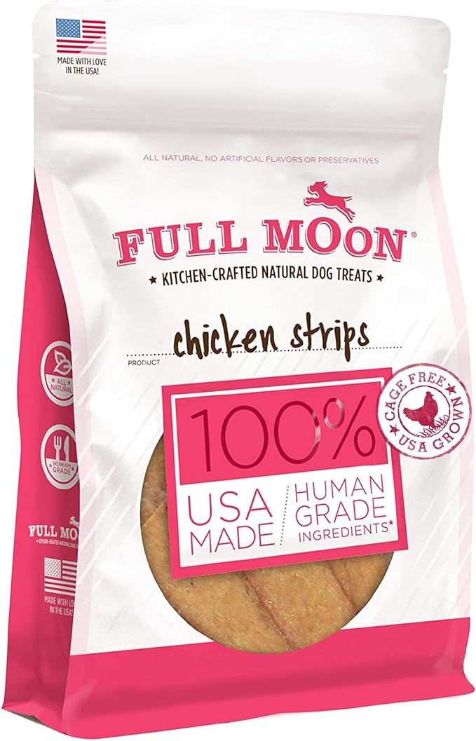Full Moon Chicken Strips Healthy All Natural Dog Treats Human Grade Made in USA Grain Free 12 oz