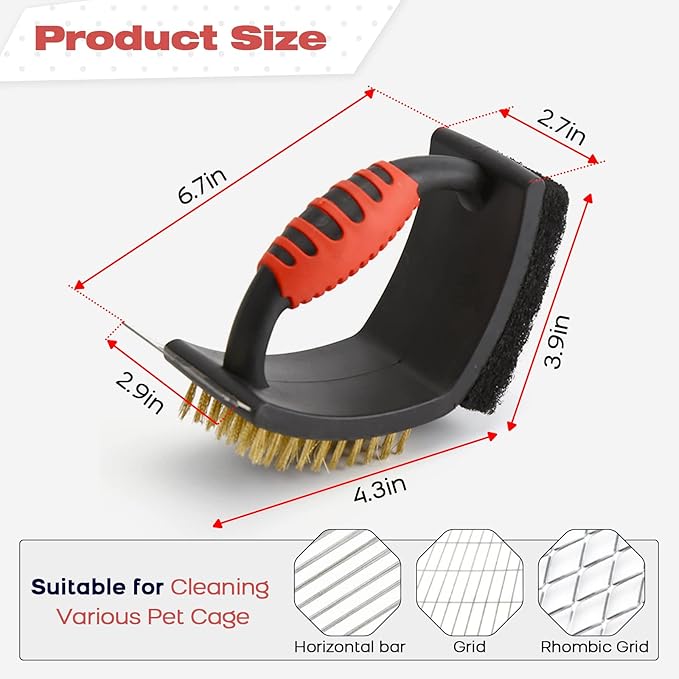 Bonaweite Bird Cage Cleaner, Stainless Steel Triangle Brush Set, Multi-Function Copper Bristle, Lightweight & Durable, Includes Cleaning Brush, Red
