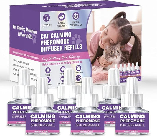 Cat Pheromones Calming Diffuser Refill 6 Pack Multicat Pheromone Diffusers Refills Relieve Anxiety Stress Reduce Spraying Fighting and Scratching for Cats Calm 48ml Fit All Common Diffusers Plug In