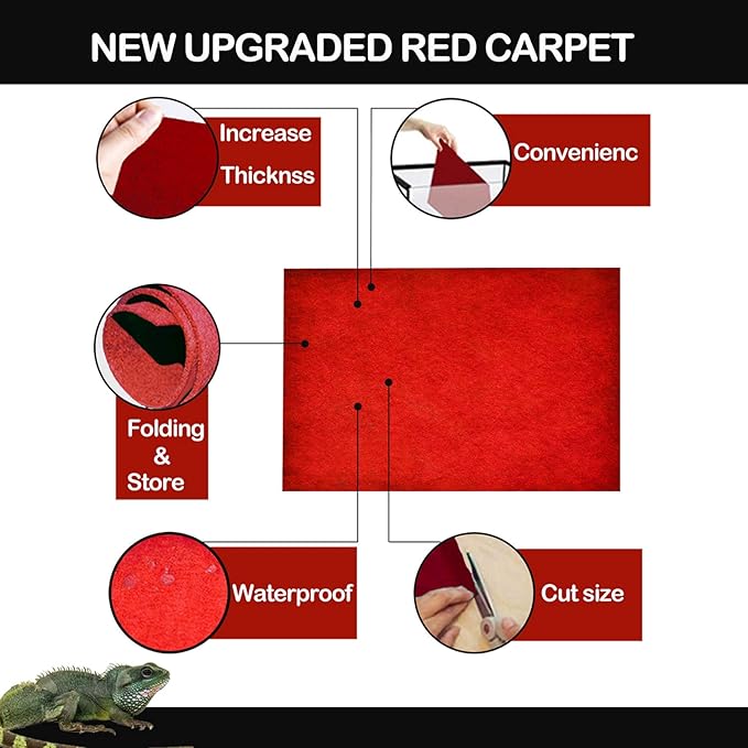 HERCOCCI 2 Pack Reptile Carpet, 39’’ x 20’’ Terrarium Bedding Substrate Liner Reptile Cage Mat Tank Accessories for Bearded Dragon Lizard Tortoise Leopard Gecko Snake (Red)