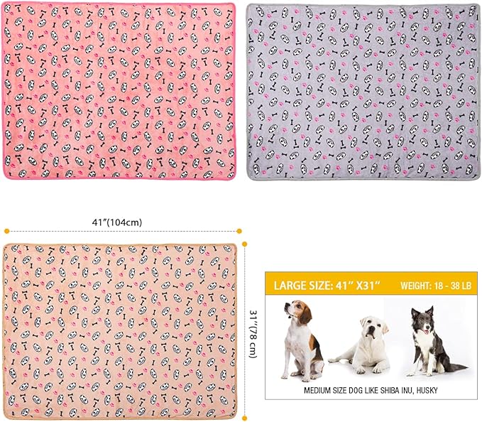 Dono 1 Pack 3 Dog Blankets, Soft Fluffy Fleece Pet Blanket Warm Sleep Mat Paw Print Design Puppy Kitten Throw Blanket Doggy Mat, Blanket for Dogs