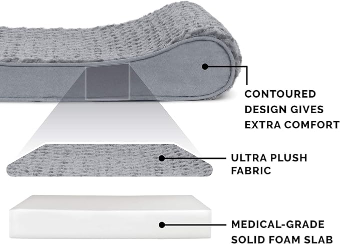Furhaven Orthopedic Dog Bed for Large/Medium Dogs w/ Removable Washable Cover, For Dogs Up to 38 lbs - Ultra Plush Faux Fur & Suede Luxe Lounger Contour Mattress - Gray, Large