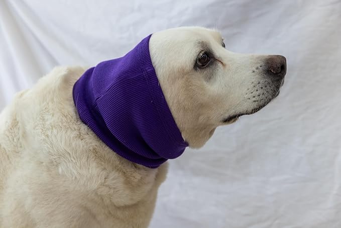 Dog Ear Hematoma Clip Pet Ear Flap Head Wrap DDFS (2 Pack)，Earmuffs Dog Hoodie No Flap Ear Wrap for dogs - Purple+Blue L