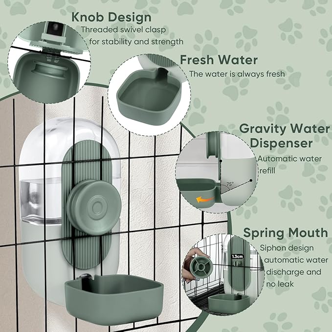 28oz Rabbit Water Bottle,Hanging Automatic Water Dispenser for Cage,Ferret Bunny Guinea Pig Water Bowl,Suitable for small animal(Cage Grid Spacing Over 1.2'')(Green)