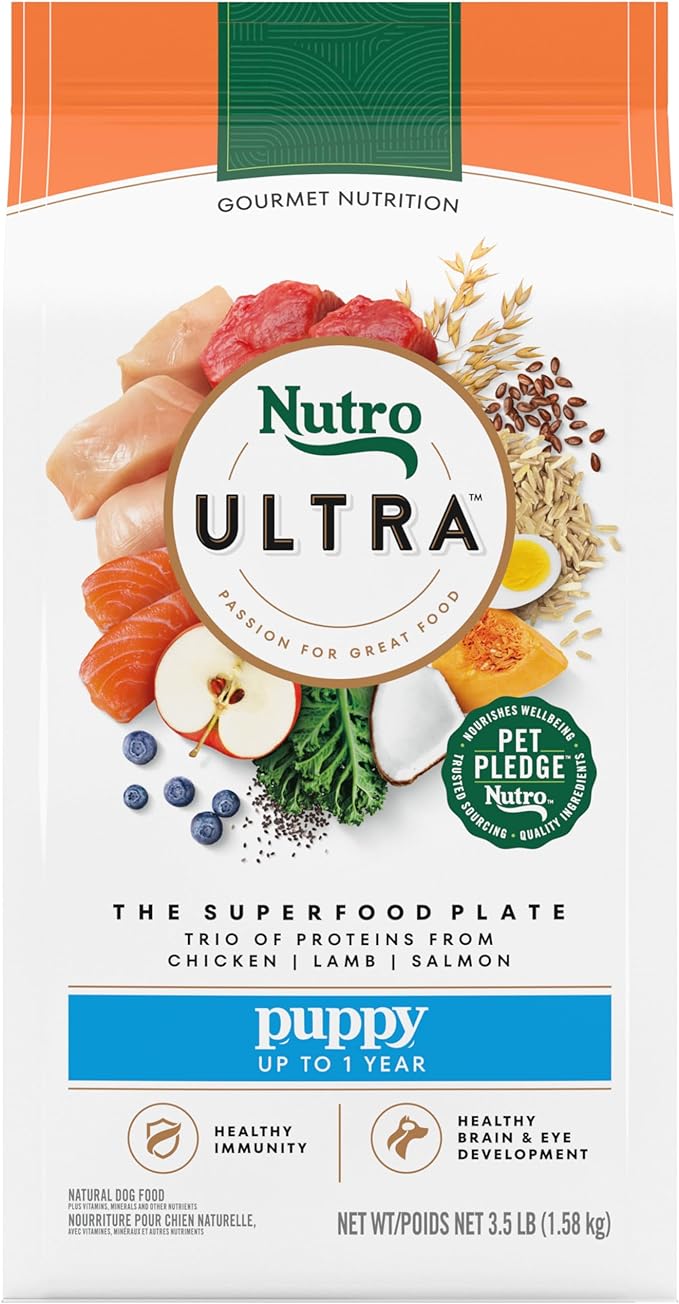 Nutro Ultra High Protein Dry Puppy Food, Trio of Proteins from Chicken, Lamb and Salmon, 3.5 lb. Bag