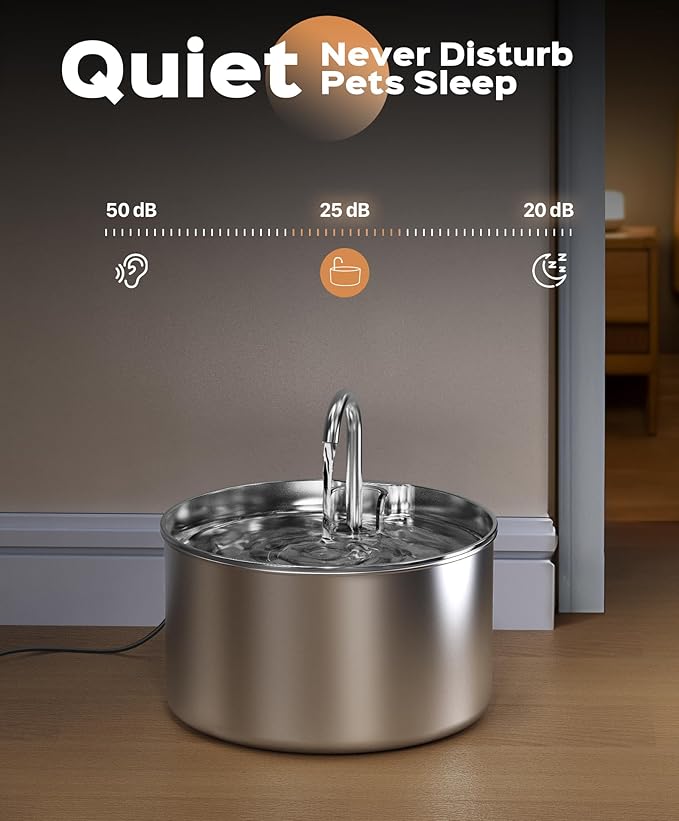 Stainless Steel Cat Water Fountain: Pet Fountains Indoor Metal Automatic Dispenser Cat Waterer Bowls Dog Faucet Bottle Pets 24/7 Running Watering for Drinking Quiet Pump with 1 Filter