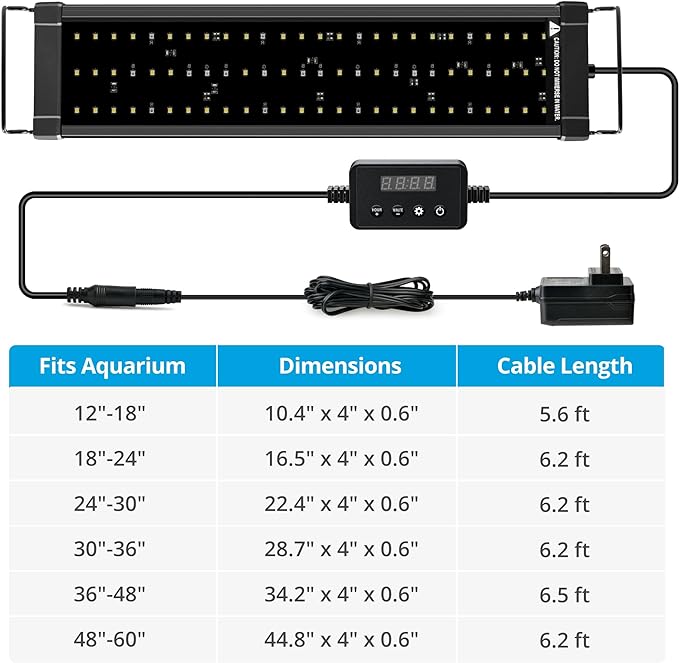 NICREW ClassicLED Plus LED Aquarium Light with Timer, 10 Watts, for 12 to 18 Inch Fish Tank Light, Daylight and Moonlight Cycle, Brightness Adjustable