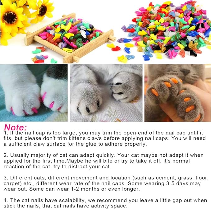 100pcs (10 Colors) Cat Nail Caps, Cat Claw Caps Cat Nail Covers with Adhesive Glue and Applicators (L)