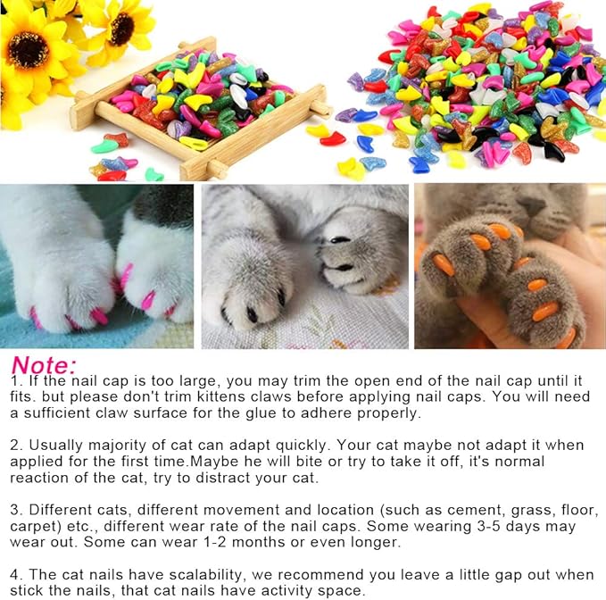 100pcs (10 Colors) Cat Nail Caps, Cat Claw Caps Cat Nail Covers with Adhesive Glue and Applicators (XS)