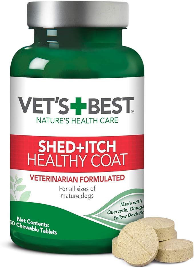 Vet's Best Healthy Coat Shed & Itch Relief Dog Supplements | Relieve Dogs Skin Irritation and Shedding Due to Seasonal Allergies or Dermatitis | 50 Chewable Tablets