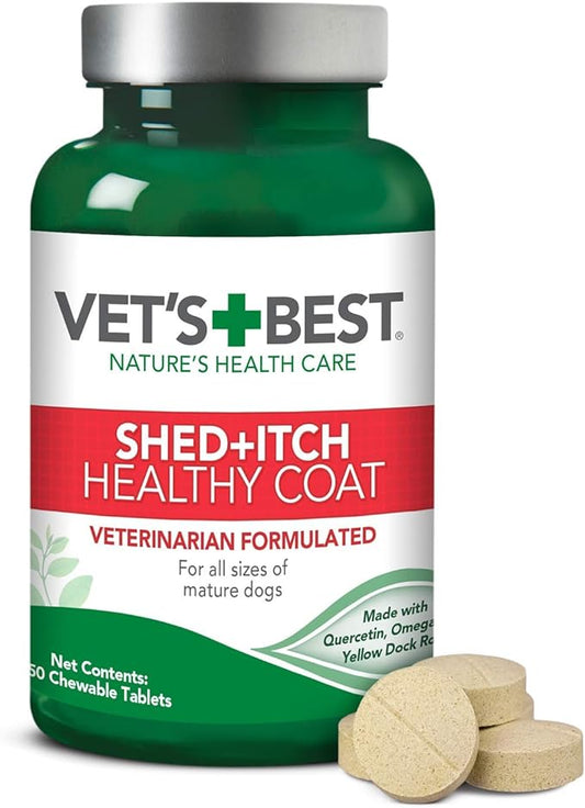 Vet's Best Healthy Coat Shed & Itch Relief Dog Supplements | Relieve Dogs Skin Irritation and Shedding Due to Seasonal Allergies or Dermatitis | 50 Chewable Tablets