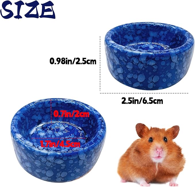 kathson 4 Pcs Hamster Food Bowl Guinea Pig Ceramic Water Bowl Small Animal Feeding Dish for Dwarf Hamster Gerbil Syrian Ferret Hedgehog Chinchilla Bunny (Navy)