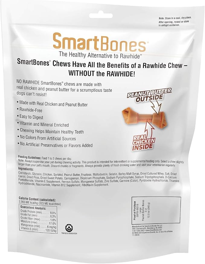 SmartBones Large Chews, Treat Your Dog to a Rawhide-Free Chew Made With Real Meat and Vegetables 3 Count (Pack of 1)