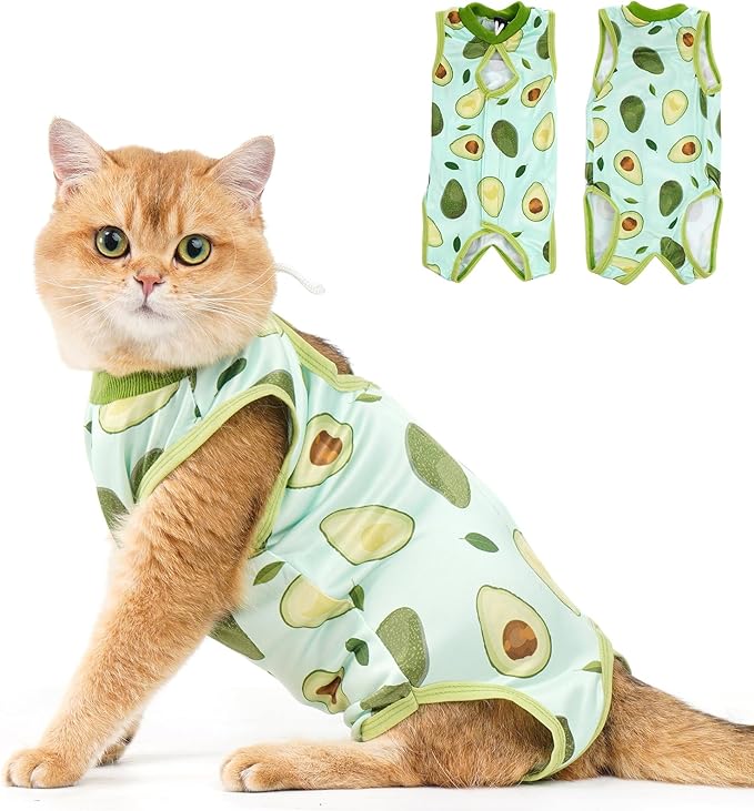 Avont Cat Recovery Suit, Cat Onesie for Cats After Spay Surgery Healing, Cat E-Collar Cone Alternative for Surgical Recovery Skin Diseases -Avocado(S)