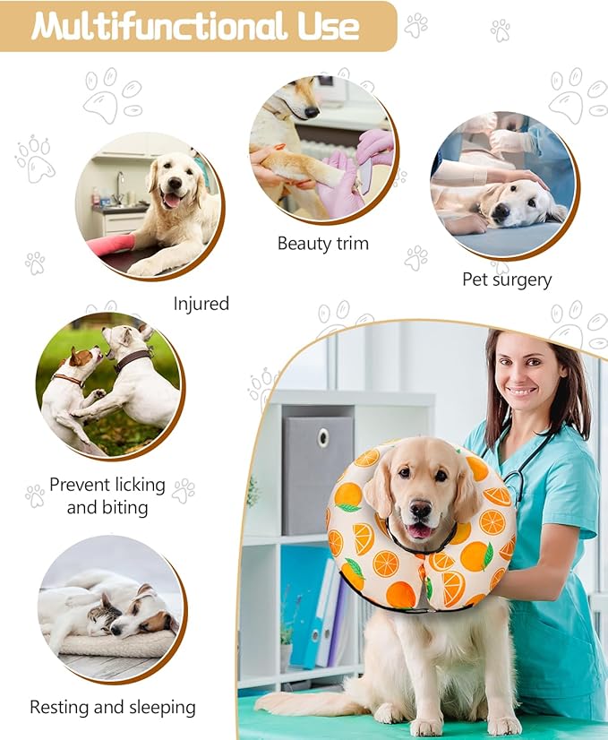 Dog Cone Collar for Small Medium Large Dogs for After Surgery, Pet Inflatable Neck Donut Collar Soft Protective Recovery Cone for Dogs and Cats - Alternative E Collar Does Not Block Vision - Orange,M