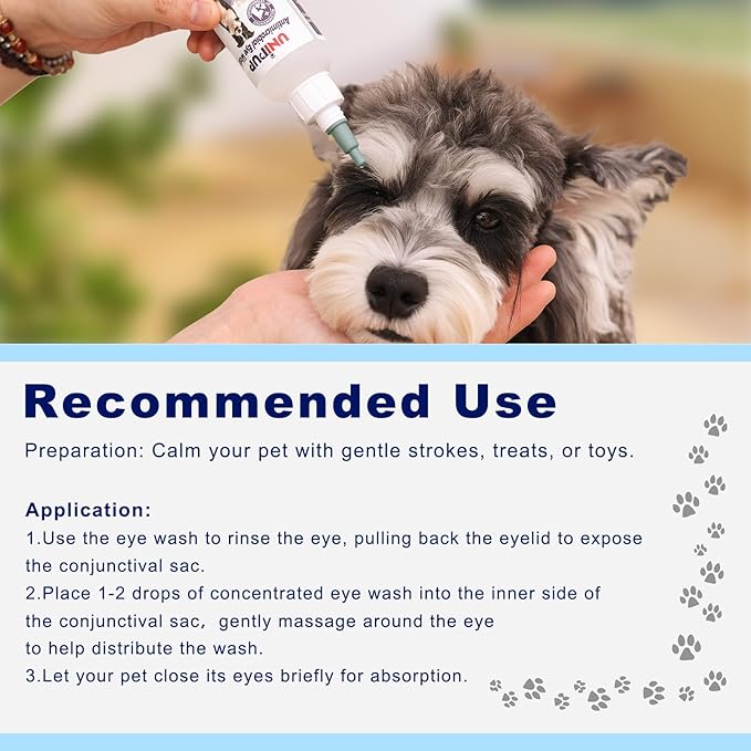 Dog Eye Wash 3.38 fl. oz and Eye Drops 0.34 fl. oz Set for Dogs and Cats to Flush and Soothe Eye Irritations, Dog Tear Stain Cleaner, for Allergies, Mucus, Irritation and Weepy Eyes