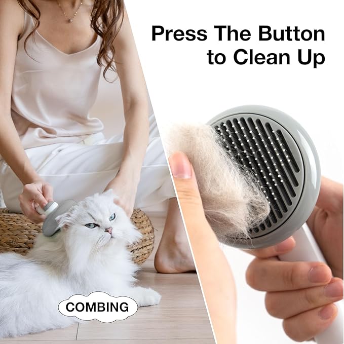 Cat Brush for Shedding, Pet Grooming Self Cleaning Slicker Brush for Cats & Dogs, Cat Deshedding Brush Easily Removes Tangles Hair and Loose Undercoat, Mats Tangled Hair Shedding Brush (Grey)